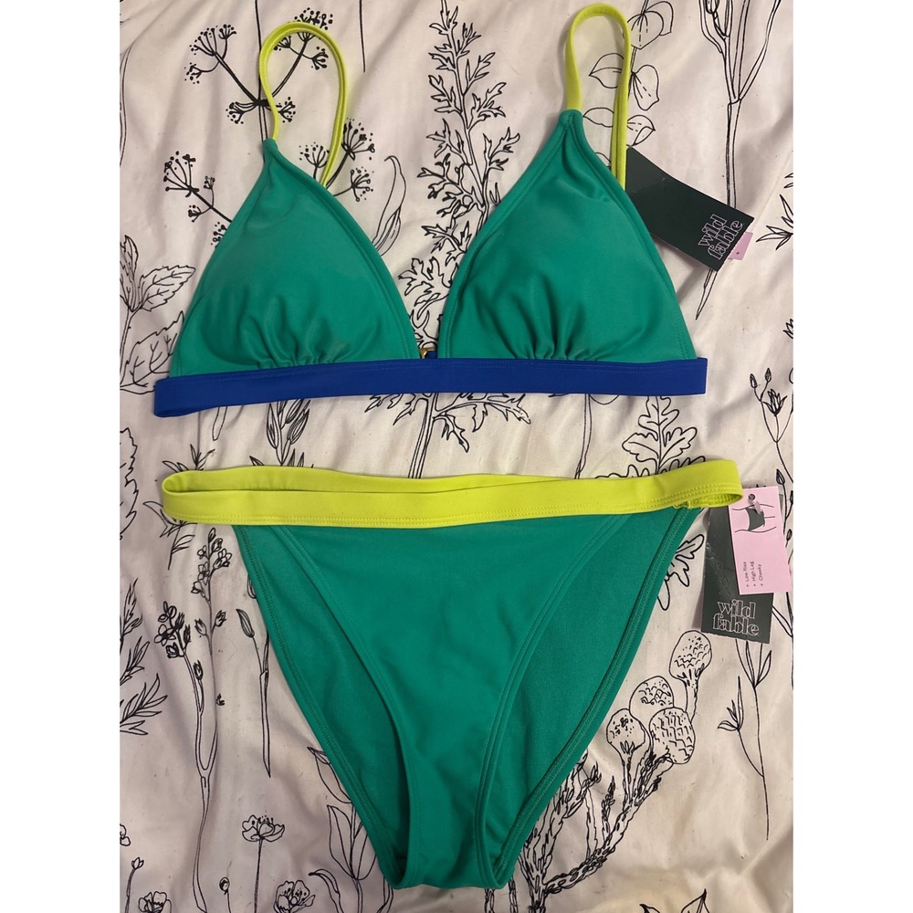 NEW Wild Fable Green/Yellow/Blue Colorblock Bikini, S‎ Top/XS Bottom